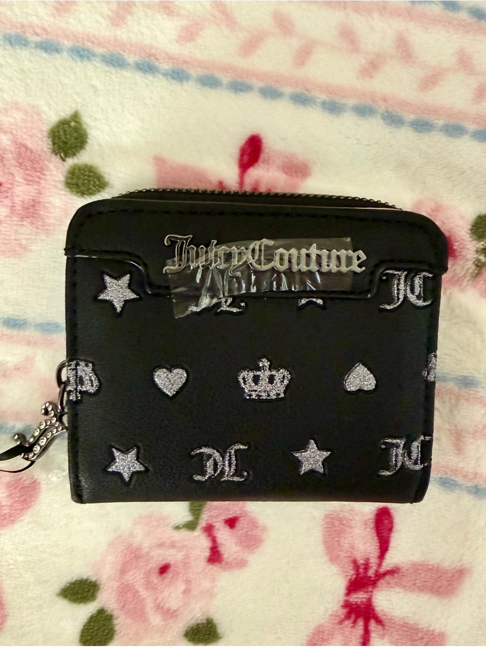 Juicy Couture Black Wallet with Silver Glitter Motifs
